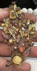 Rare Beau Jewels Unsigned AB Floral Spray 3.25”Lx 1.5” W Brooch