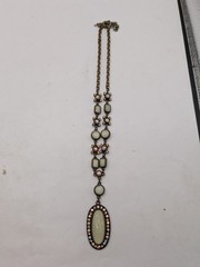 Vintage Avon Rhinestone Faux Fire Opal 22″ Necklace And Earrings Gold Tone