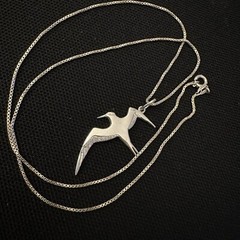 BEAUTIFUL ESTATE STERLING SILVER STUDIO HAND MADE ARTISAN BIRD NECKLACE 20” LONG