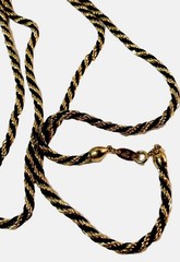 Trifari braided necklace, black and gold tone, 29 in length, signed Tifari