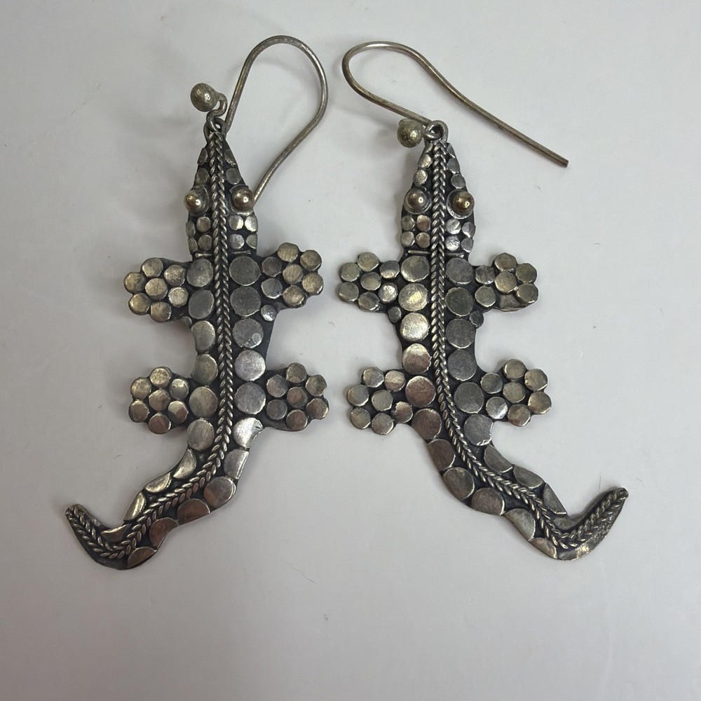 Vintage 925 Sterling Silver Alligator Fish Hook Earrings