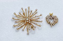 Vintage 925 Sterling Silver Gold Vermeil CZ Starburst Brooch Heart Pendant Set