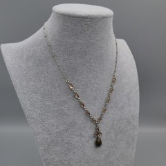 Vintage Brown Cabochon Rhinestone Necklace Y Tear Drop Pendant Nancy & Rise 17″