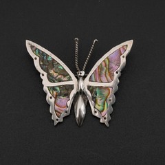 6.2g 925 Sterling Silver Paua Shell Butterfly Brooch Pin 1.75in Mexico Vintage