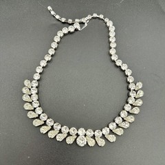Vintage EISENBERG Silver-tone Clear Rhinestone Necklace Jewelry 16″ Adjustable