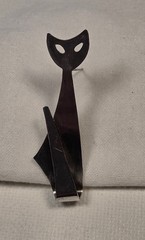 Vintage Taxco Mexican 925 Sterling Silver Cat Brooch Mid Century Modern
