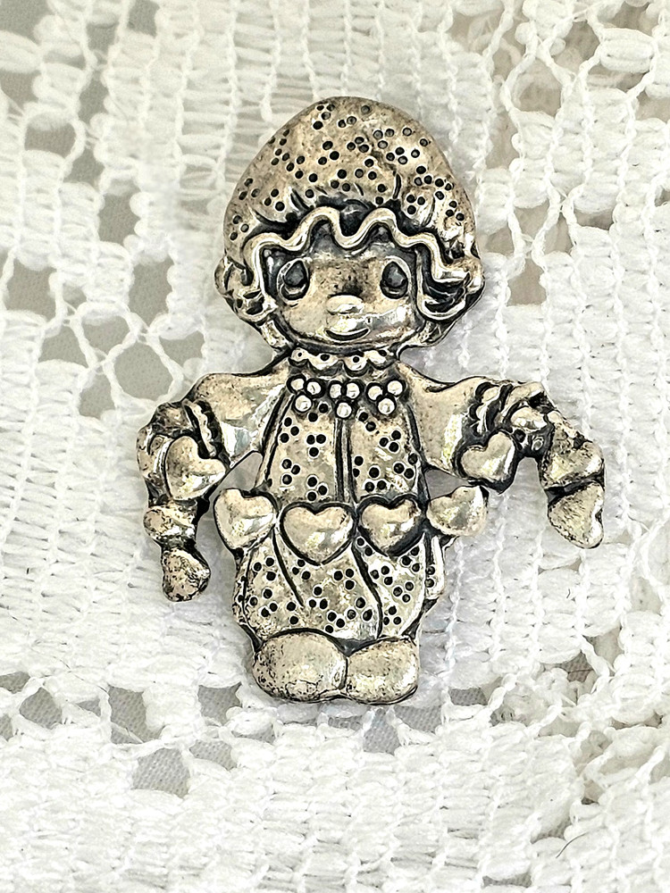 Sterling Silver Precious Moments Many Hearts Brooch Little Girl Mexico PMI VTG