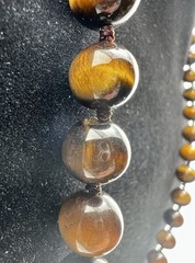 VTG Estate Tiger’s Eye Hand-Knotted Necklace Gemstone Beads Barrel Hook Clasp
