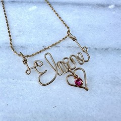 Gold Tone “Elaine” Name Necklace Pink Heart Charm Y2K Victorian Style Sweetheart