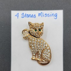5-Vintage Kitty Cat Pin/Brooches~Metal Cats/Rhinestones/Avon Porcelain Siamese
