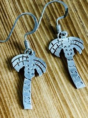 Vintage Mexican Etched Sterling Silver Palm Tree Dangle Earrings 1 5/8” Marked