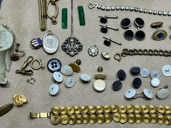 Nice Lot of Antique Jewelry – Glass Beads, Rhinestones, Hand Carved