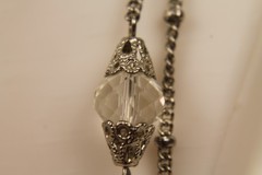 VCLM Filigree Crystal Station Necklace – Dark Silver Tone Chain