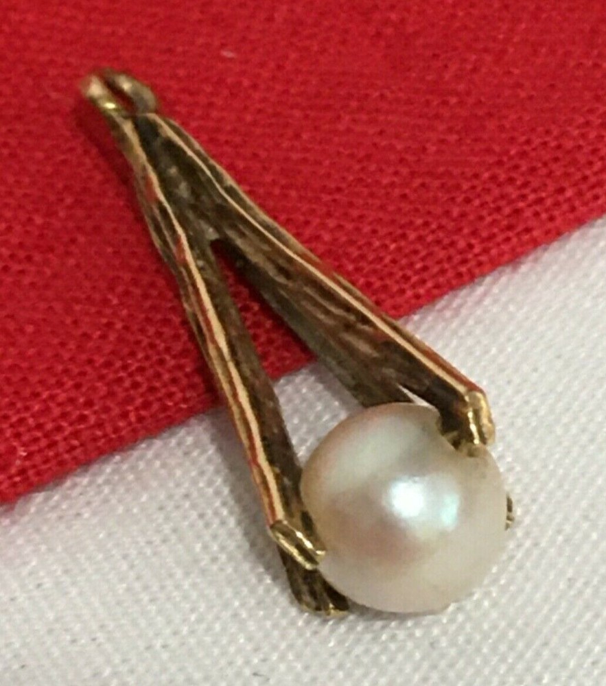 Vintage 14k 14KT Solid Yellow Gold Pearl PENDANT UNSIGNED TESTED 0.86 GRAMS