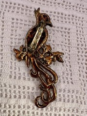 Vintage 1930’s-40’s Cold Painted Enamel Pot Metal Rhinestone Parrot Brooch 3”