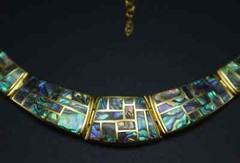 14k Gold Plated Brass Choker Collar Necklace with Abalone
