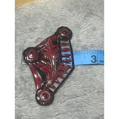 Vintage Red Black Enamel Floral Brooch Pin Art Deco Style Statement 3.5in