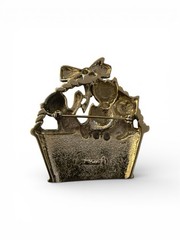 Four Green-Eyed Kitty Cat Kittens in Basket Pin Brooch Gold Tone Metal AJC