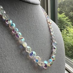 Vintage Aurora Borealis Crystal Necklace, 17″; Nice