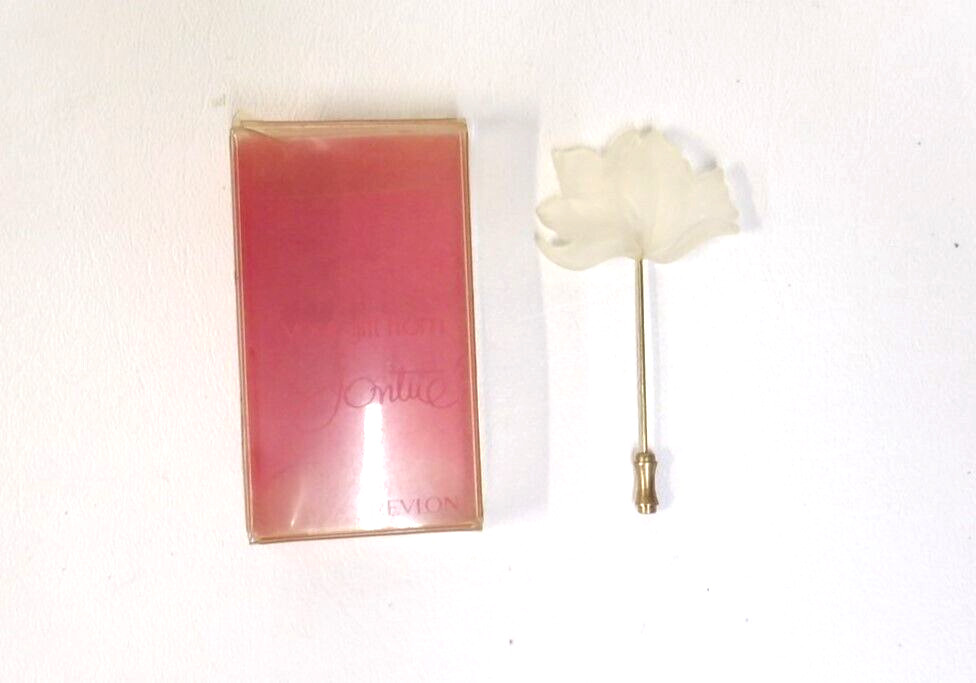 Revlon Jontue White Frosted Lucite Hibiscus Flower Stick Pin Premium Gift