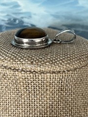 Vintage Tigers Eye Amulet Silver Pendant Round