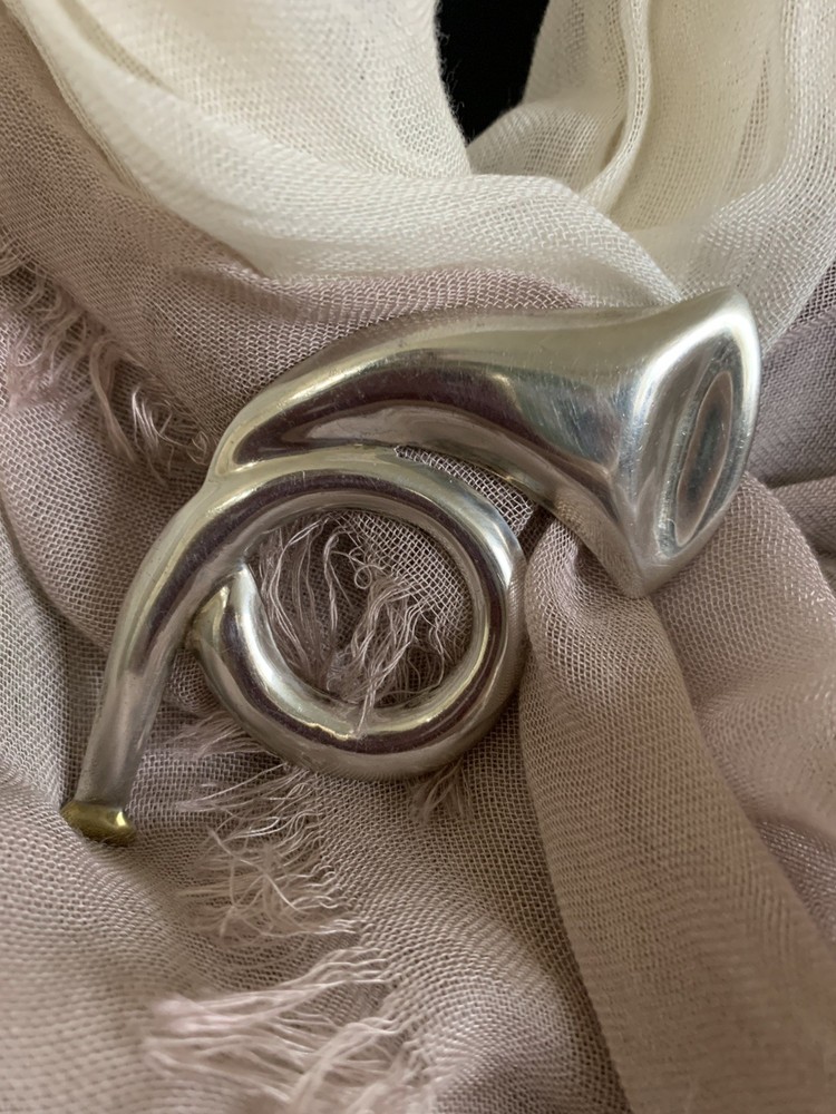 French Horn Brooch TAXCO Mexico Silver 925 Modern Design TV-73 Vintage, Music