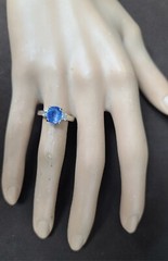 14K white gold engagement ring 2.21ct. Natural Untreated Blue Sapphire Cushion