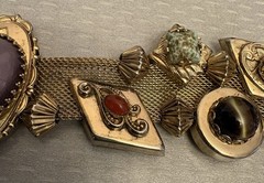 Victorian Revival Bracelet Mesh Jeweled Slide Charms Faux Gems Bold Statement