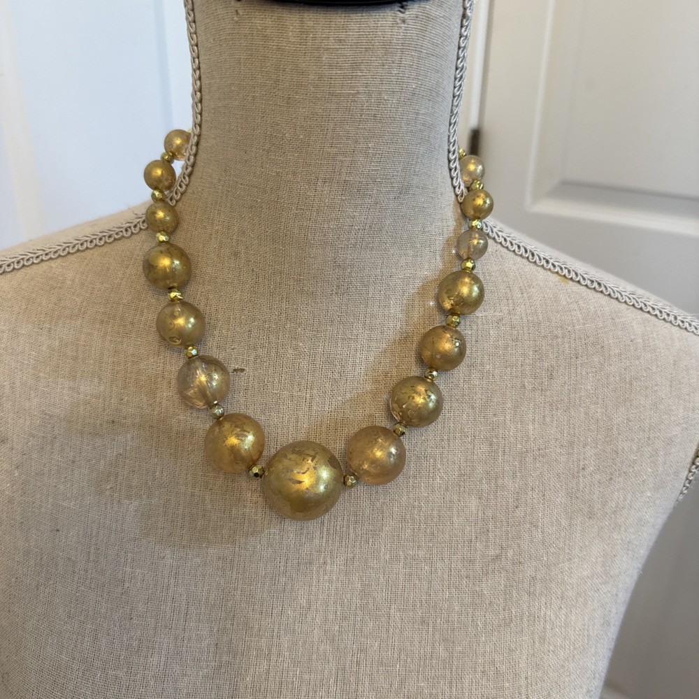 GOLD GLASS BEAD NECKLACE VINTAGE