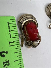Vintage Mid Century Selro Selini Asian Princess Face Red Lucite Clip Earrings
