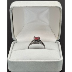 925 Sterling Silver Red Garnet Color Filigree Ring Size 6.25 2g