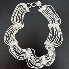 Vintage White Glass Seed Bead Bib Collar Necklace 16-18” Adjustable Length