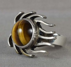 1950s Modernist Scandinavian sterling silver & tiger eye RING Size 7.5