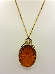 Vintage Pendant Necklace Starburst Gold Tone Filigree Large Faceted Statement