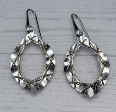 Sterling Silver Dangle Hoop Earrings 925 Two Toned Wire Wrapped Hand Made 2”