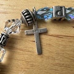 VTG Charm Bracelet Size 7 Block Letter Cross Glass Beads Colorful Sterling 18.7g