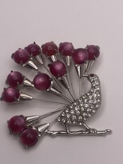 Vintage Fabulous Large Figural Peacock Brooch with Pink Moon-Glow Stones
