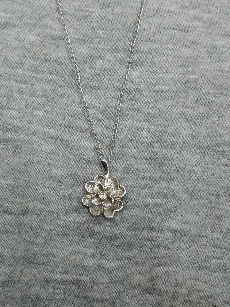 Vtg Silver Tone Flower Pendant 925 Sterling Chain Link Necklace 17.75″
