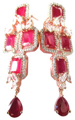 20+ Carat Emerald Cut GENUINE Ruby Rose Gold Dipped Runway Couture Earrings