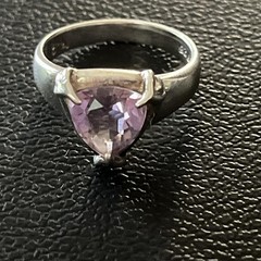 Vintage C&A Sterling Silver Ring With Trillion Cut Purple Gemstone Kunzite 6.25