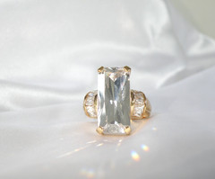 Vintage Sterling Silver 925 Gold on Huge Baguette CZ Statement Ring Size 9