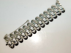 MCM Vintage Monet Signed Rhodium Finish Openwork Statement Bracelet Book Piece