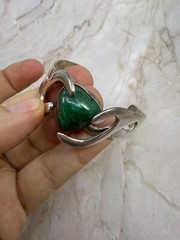 Vintage Estate Old Taxco Mexican Sterling Silver Malachite Signed Cuff Bracelet