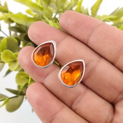 November Citrine Gemstone Yellow Statement Groom Cufflinks Sterling Silver