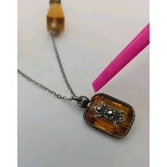 Vintage Art Deco Topaz Glass Bead Chain Czech Style Drop Markasite Necklace READ