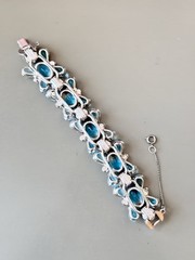 Vintage Verified JULIANA Clamper Bracelet Brooch Earrings Blue Givre Glass