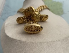 Stamped Links Filigree Charm fob pendant Necklace Extremely Rare antiqued gold