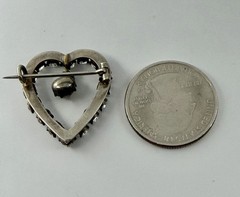 Antique Victorian Clear Paste Stones Heart Silver Brooch & Paste Dangle Center