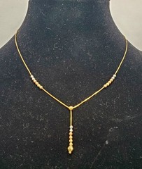 Vintage 14k Yellow Gold & Tri-Gold Faceted Bead Station Y Drop Necklace 16.5″