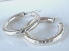 Vintage Sterling Silver 925 Tube Hoop Leverback Earrings
